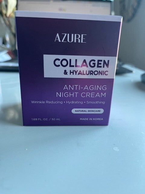 Azure Collagen & Hyaluronic Anti-Aging Night Cream Vegan Skin Cream 1.69 oz NIB