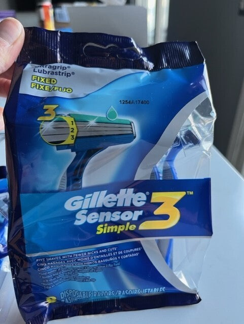 3 pk- Gillette Sensor 3 Simple Disposable Razor Blades Shavers, 24 total blades