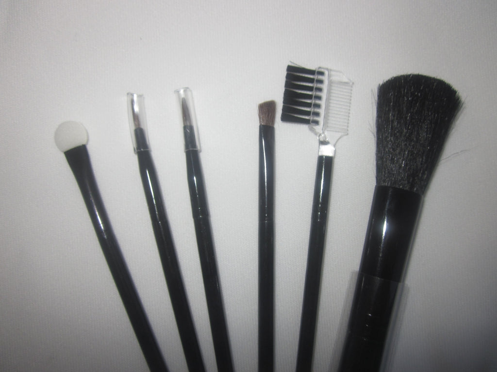 New 6-Piece Makeup/Cosmetics Black Brush Starter Set Travel Brush Pouch,FreeShip
