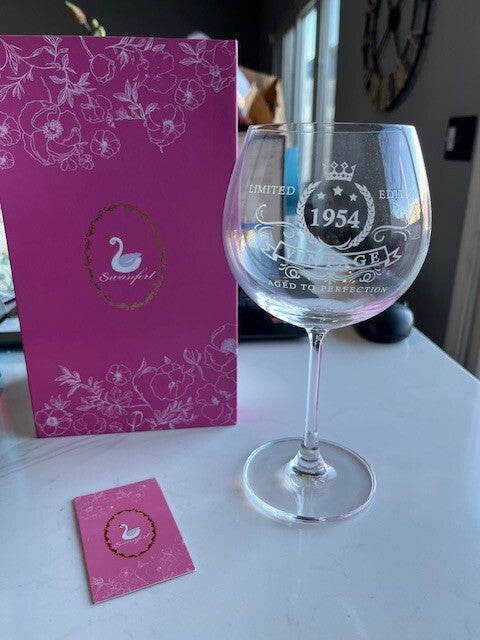 Swanfort 70th Birthday Gifts for Women 1954 Wine Glass w/Pink Gift Box Decor NEW