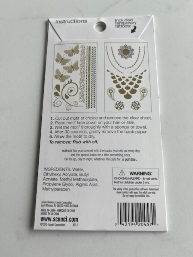 Scunci Get The Look Hair & Body Tattoos 3 Pk, 2 Sheets Per Pk, 6 designs Sealed