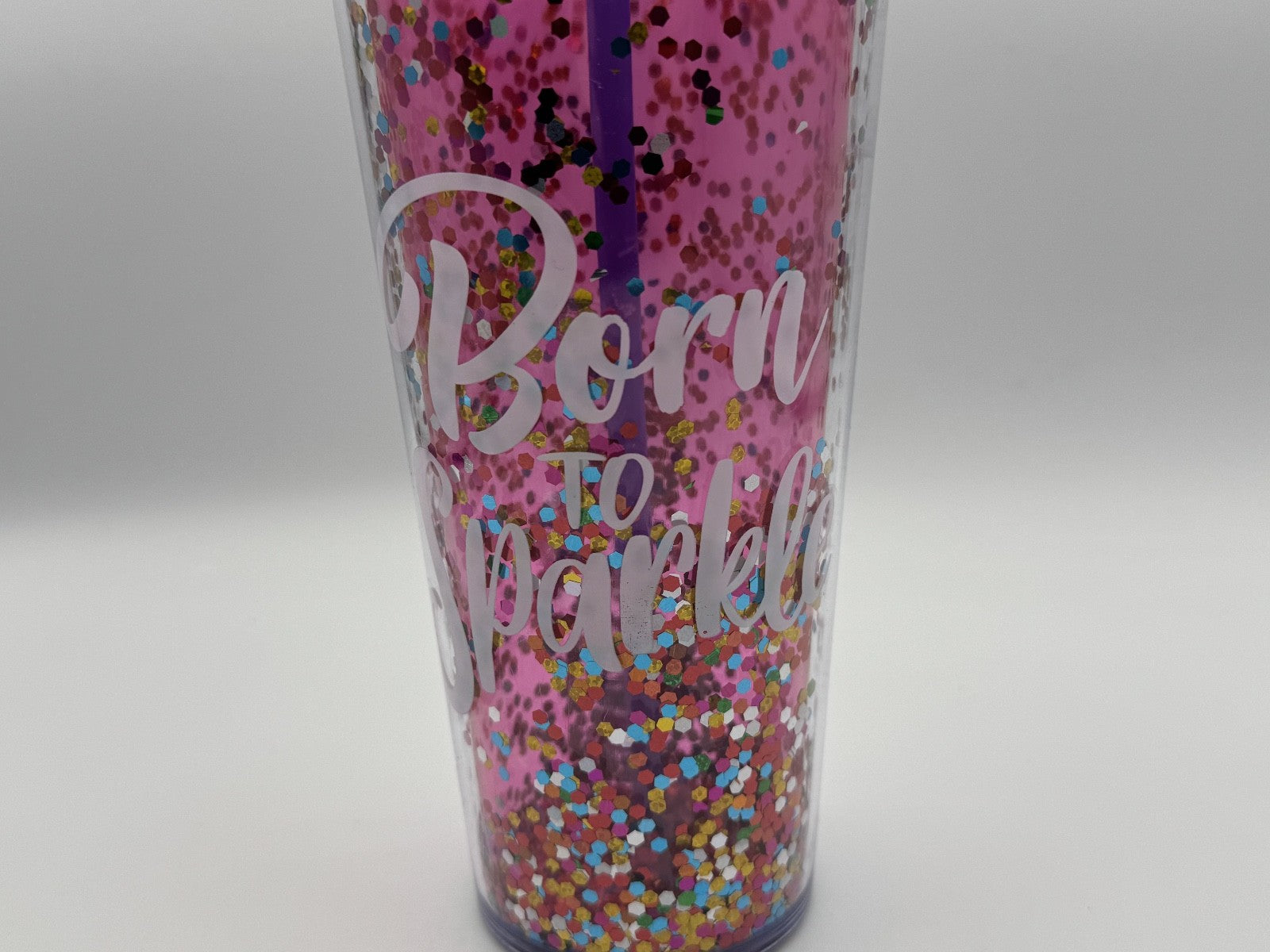 Born to Sparkle Girls Pink Multicolor Glitter 24oz Tumbler, w/ Straw Summer NEW