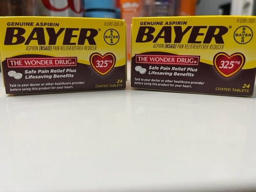 2 Box Bayer Genuine Aspirin Pain Reliever Fever Reducer 24 Tab 325mg