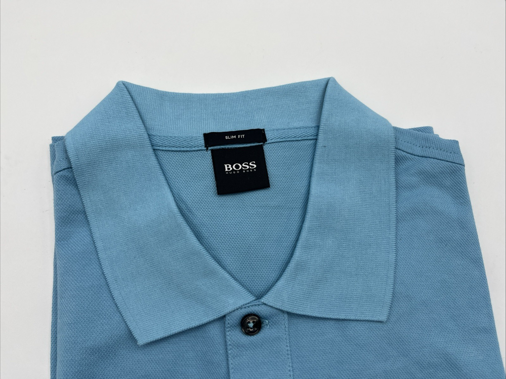 Authentic Hugo Boss Polo Shirt Slim Fit Light Blue / Blue Logo / Size XXL, NWT