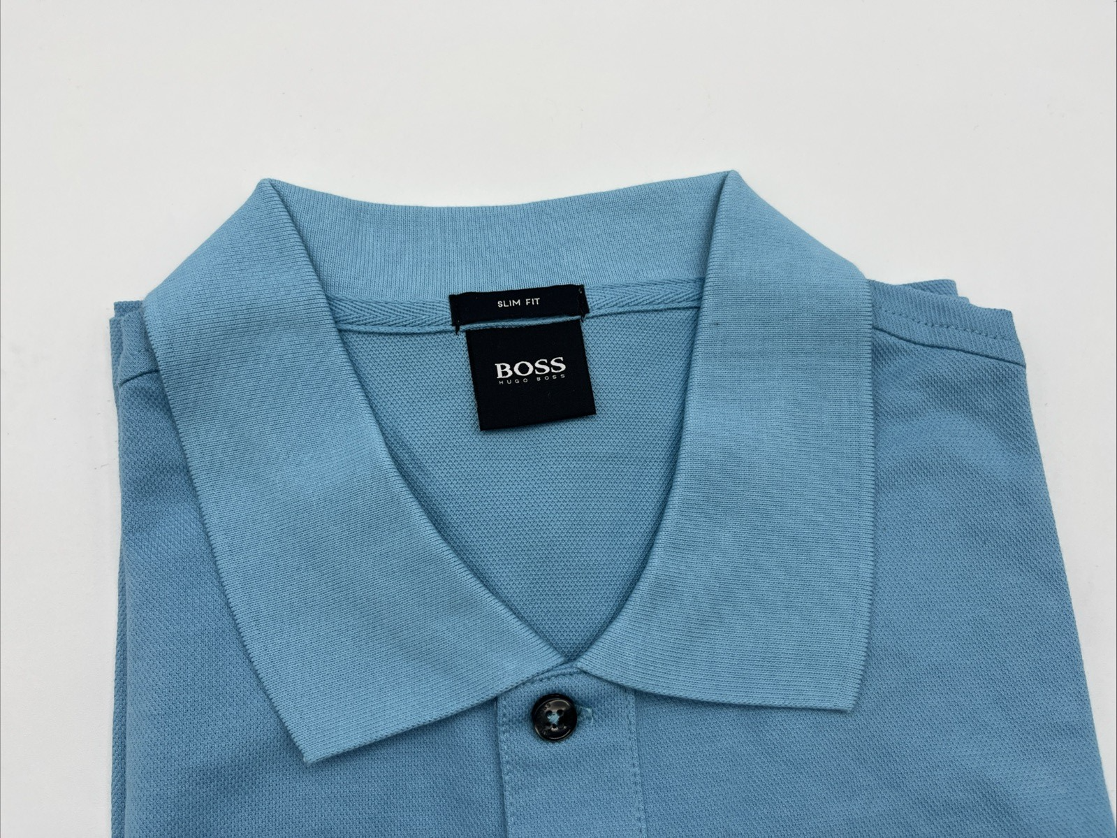 Authentic Hugo Boss Polo Shirt Slim Fit Light Blue / Blue Logo / Size XXL, NWT
