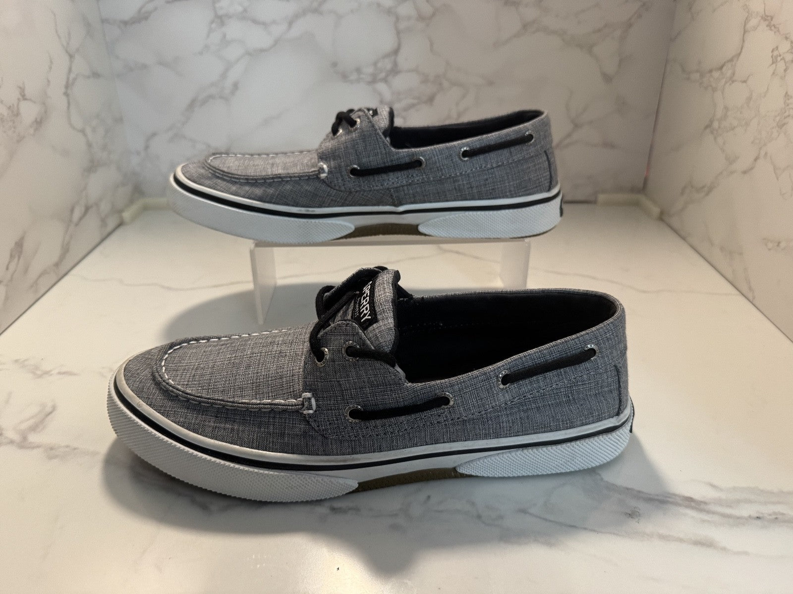 Sperry Top Sider M 9.5 M HALYARD 2-EYE Chambray Black Memory Foam Boat Shoes