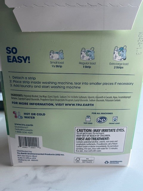 Tru Earth Eco-Strips Concentrated Laundry Detergent FRAGRANCE FREE 32 loads NIP