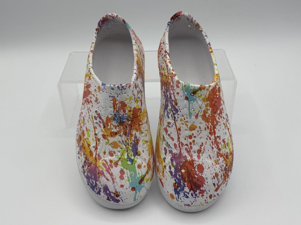 Bebe Water Shoes Rainbow Paint Splatter Girls Size 11-12, Beach, Pool Shoes NWOT