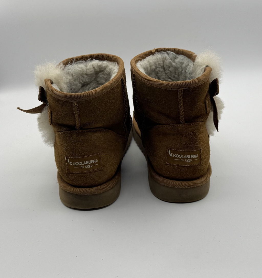 Koolaburra by UGG Brown Suede Ankl Bowtie Bootie Fur Lined Size 6