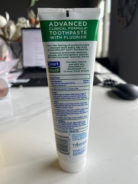 Smart Mouth, Whitening, Toothpaste w/Fluoride, Smart Zinc, Clean Mint 6oz Sealed