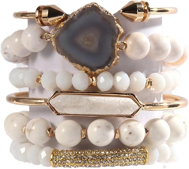 Yomisa 6PCS Natural Boho Beaded Bracelets/Bangle for Women Men,Healing