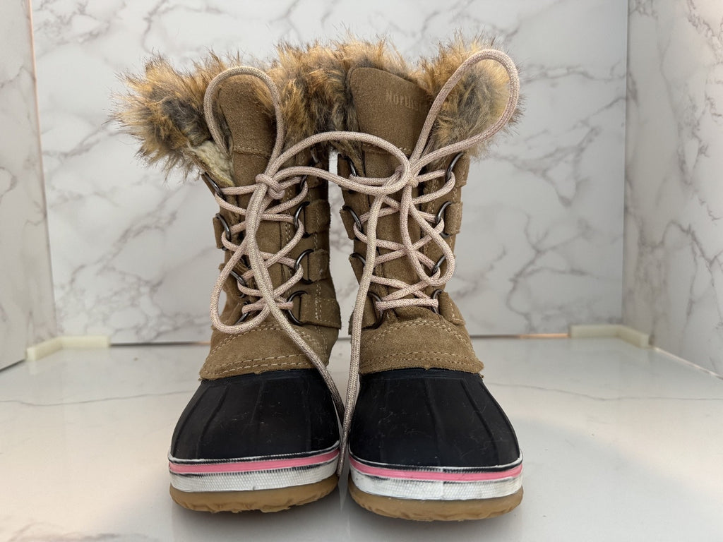 Northside Suede Winter Snow Boots Girls Size 11 Pink Faux Fur Lace Up Thinsulate
