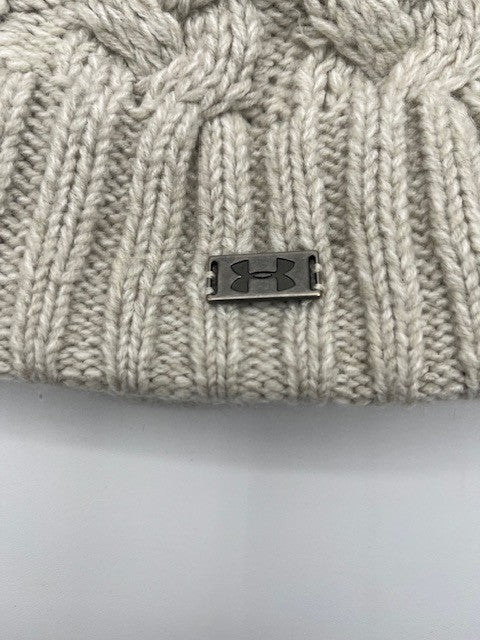 Under Armour Women's Knit Beanie Hat Cable Knit Gray OSFA Fleece Lined Pre-own