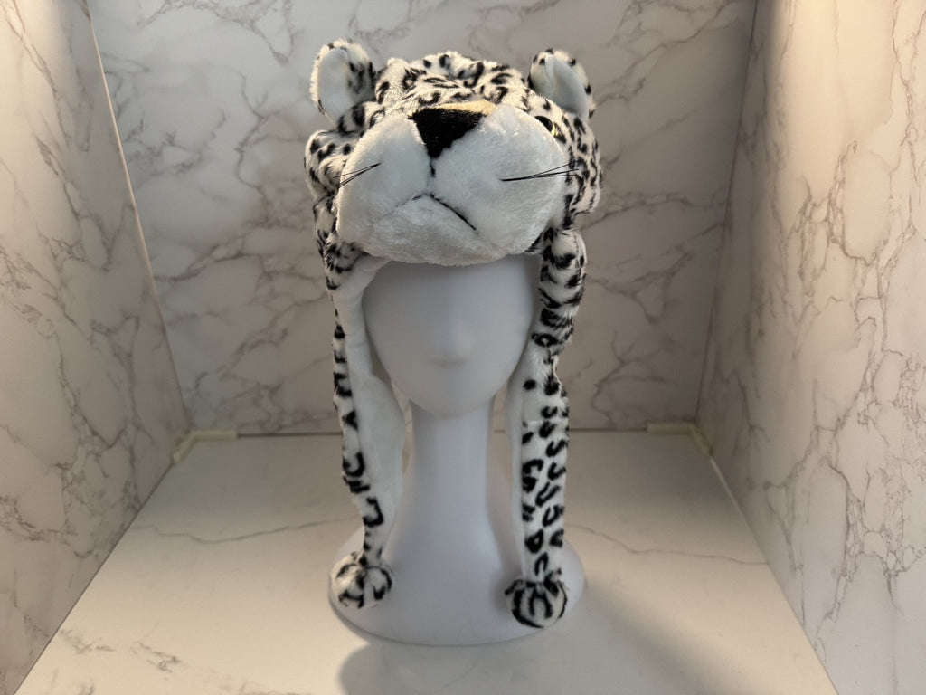 Snow Leopard Soft Winter Plush Hat Kids & Adults Christmas Hoilday, Cold Weather