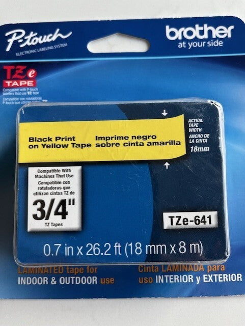 Brother P-Touch YZe-641,  3/4" - Laminated Black Print On Yellow Tape New Sealed