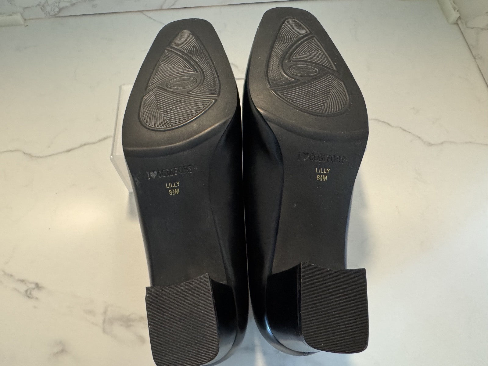 I Heart Comfort Lilly Size 8 1/2 M Black Slip On Faux Leather 2" Heels Casual