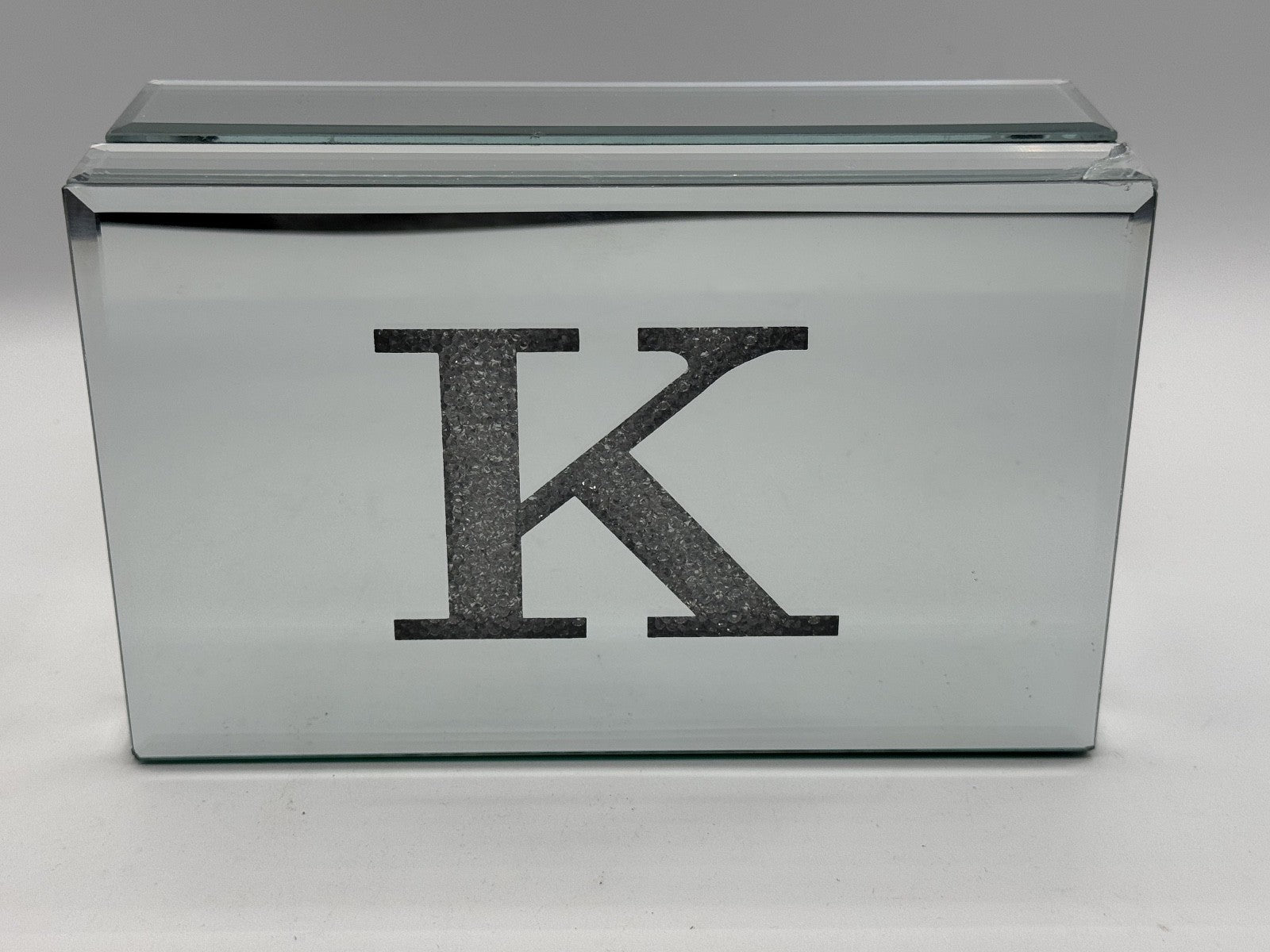 American Atelier Jewelry Monogrammed Mirrored Trinket Box Letter "K" 8x5 Pre-own