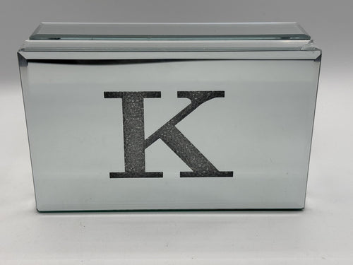 American Atelier Jewelry Monogrammed Mirrored Trinket Box Letter "K" 8x5 Pre-own