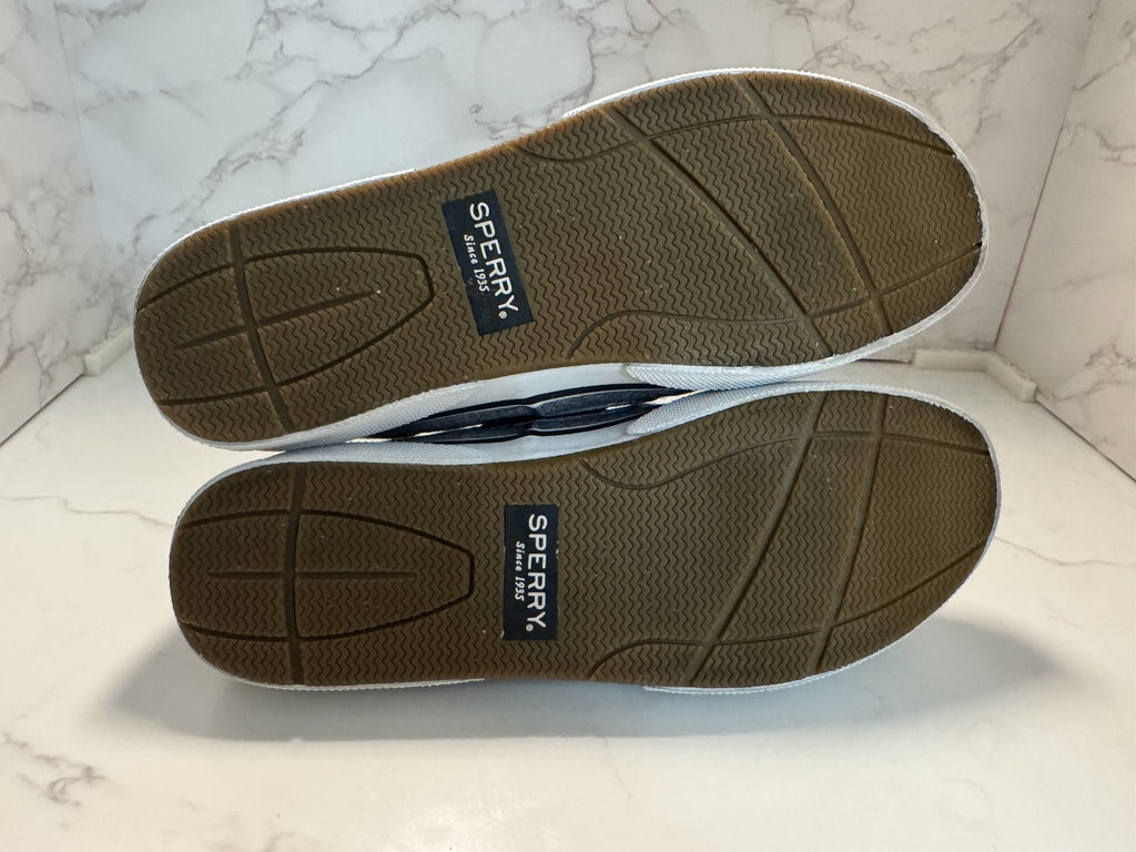 Sperry Top Sider M 9.5 M HALYARD 2-EYE Chambray Black Memory Foam Boat Shoes