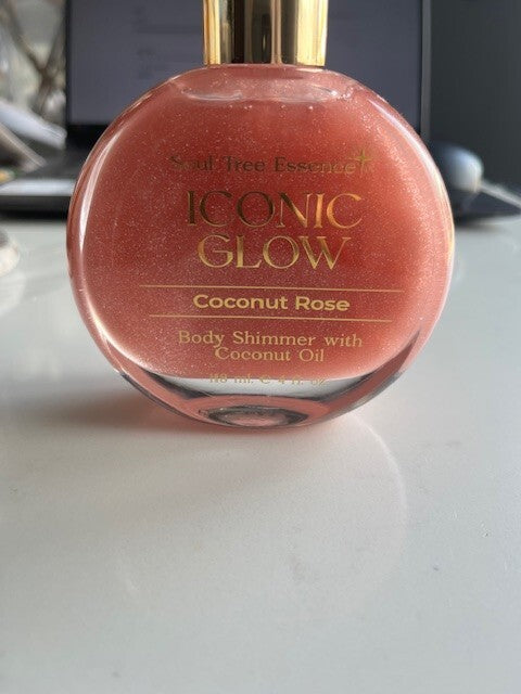 Soul Tree Essence ICONIC GLOW COCONUT ROSE OIL Body Shimmer Oil w/dropper  New