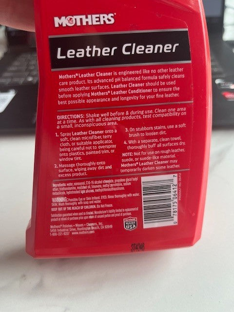 Mothers Leather Cleaner 12 oz Deep Cleaning Moisturizer Spray on-Wipe Off