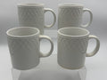 4- Vintage Waverly Mugs Fine White Porcelain Basket Weave Pattern Pre-owned