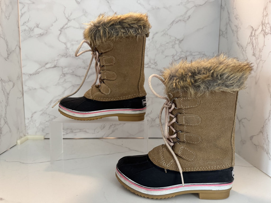 Northside Suede Winter Snow Boots Girls Size 11 Pink Faux Fur Lace Up Thinsulate