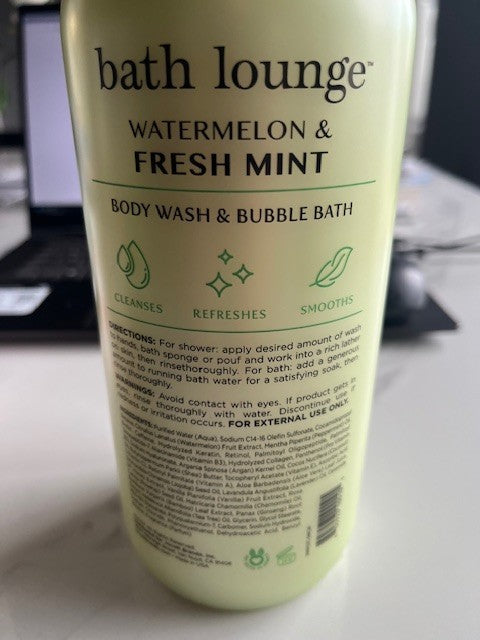 Bath Lounge Watermelon & Fresh Mint Body Wash Bubble Bath 32 fl oz - NEW SEALED
