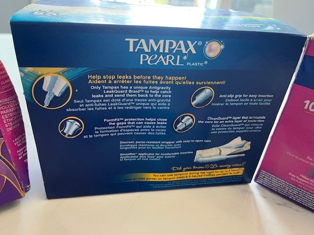 Tampax Pearl Regular Absorbency Tampons Unscented 62 CT, 2 bx RADIANT, 13 LINERS
