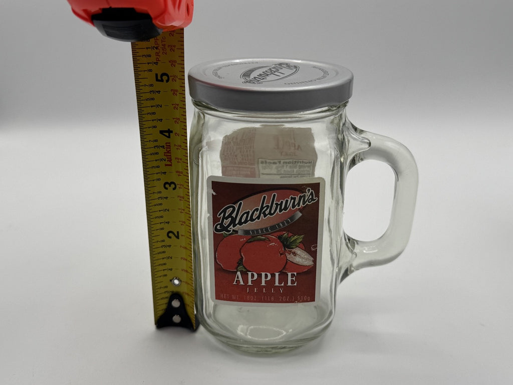 3-Vintage Blackburns Apple Jelly Jar Classic Clear Drink Mug W/Handle 12oz w/Lid
