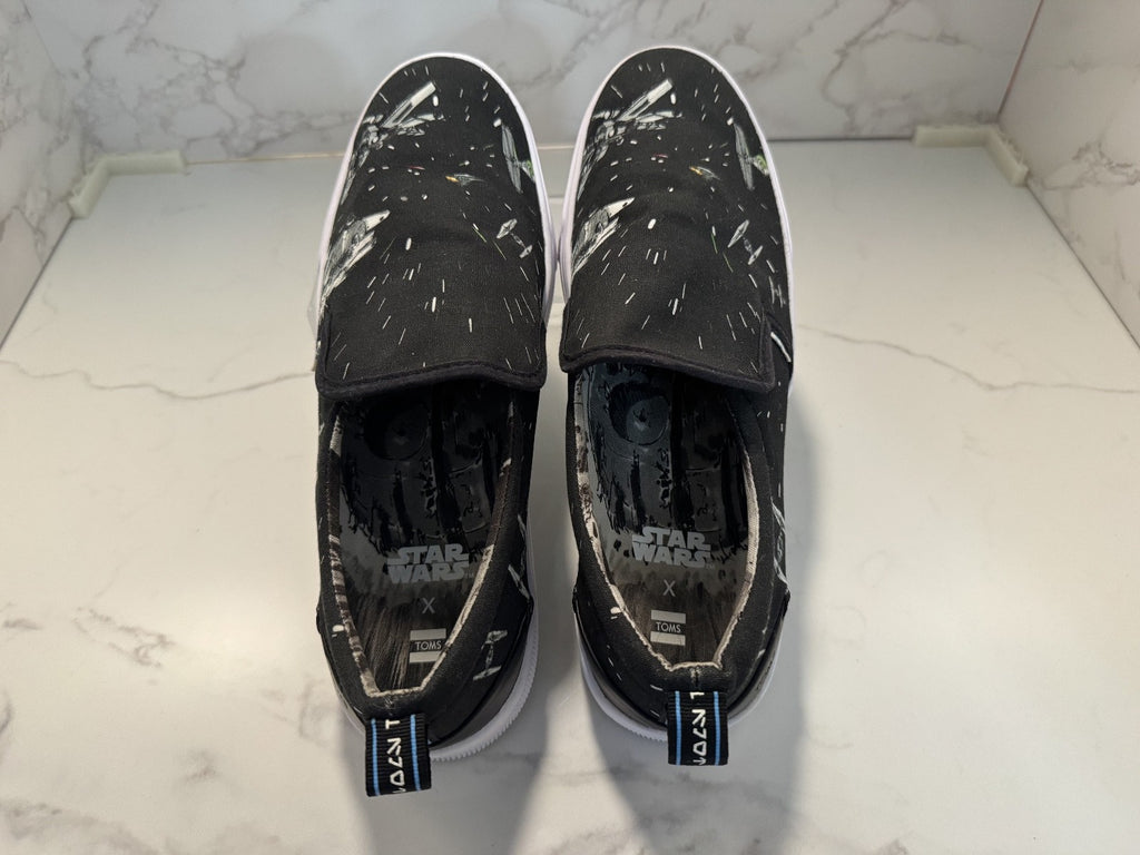 Star Wars x Toms Travel Lite Women's Size W9 Space Print Boat Slip-on Shoes NWOT