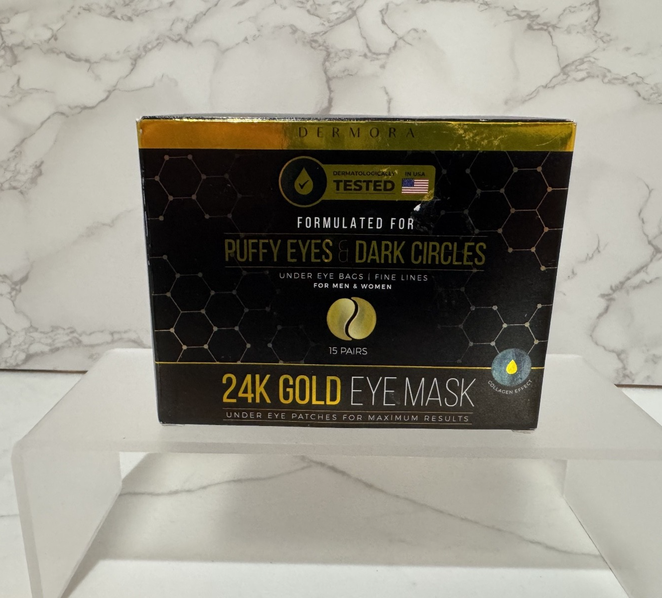 24K Gold Eye Mask Under Eye Patches for Puffy Eyes & Dark Circles, 15 Pairs, NIB