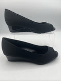 Bandolino Peep-Toe Dress Low Wedge Pumps Candra Black, Slip-on, Sz.6W, NIB