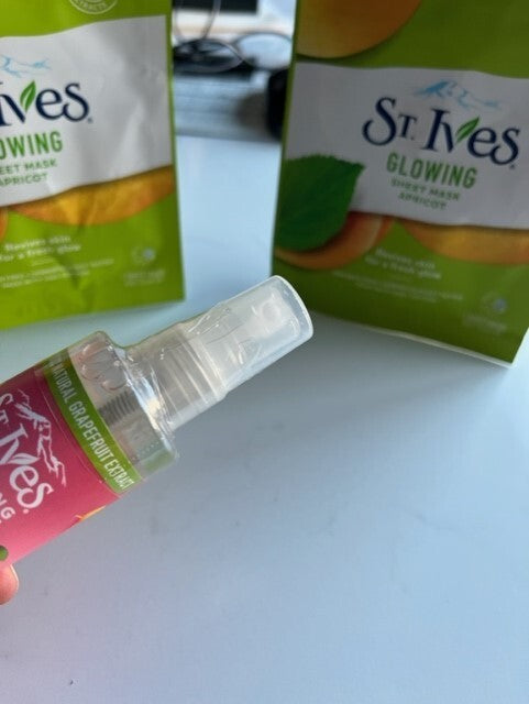 Lot of 3- St Ives Glowing Face Sheet Mask 100 % cotton Apricot Scent & Face Mist