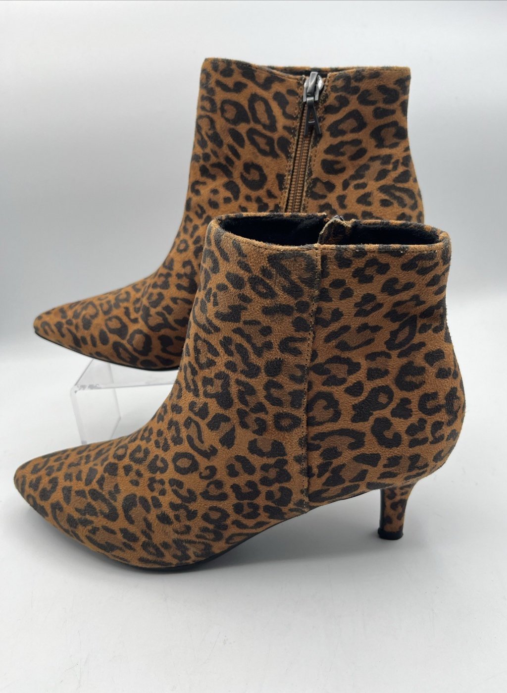 Aerosoles EDITH Leopard Print Zip Pointed Toe Ankle Fax Suede Heel Boot Sz.8 New
