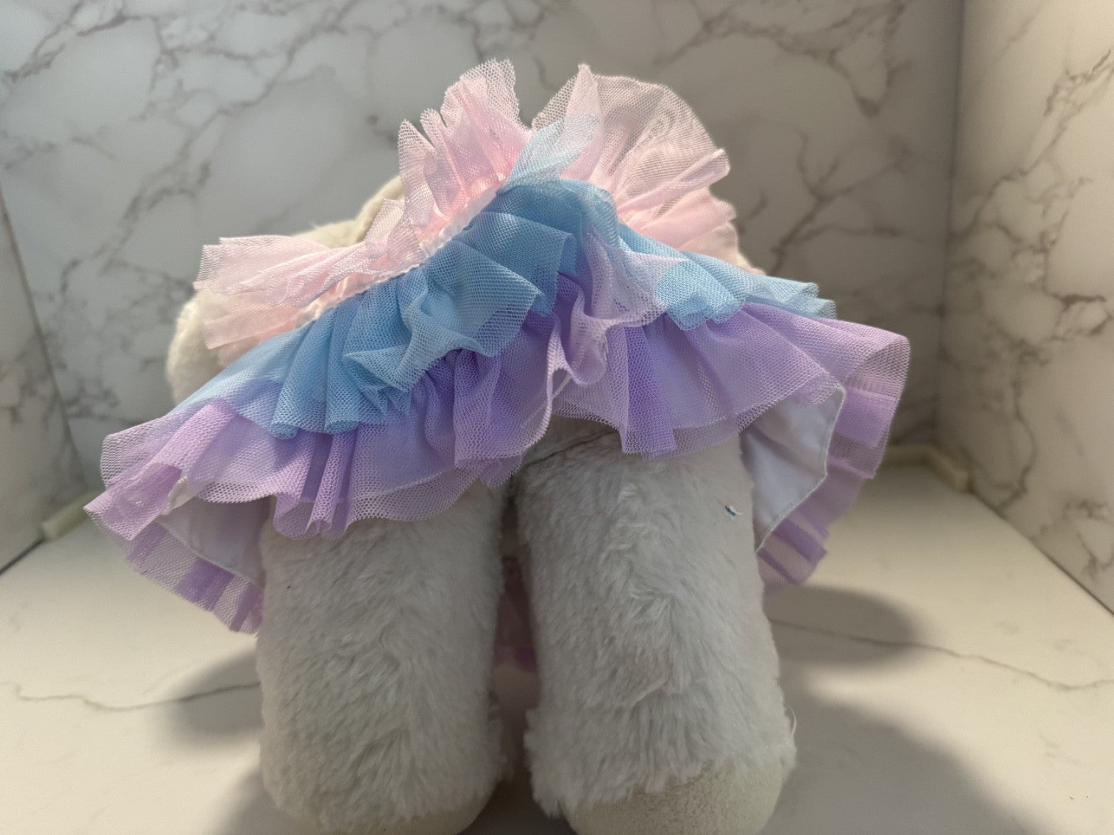 Build-a-Bear 14" White Cream Teddy Bear Brown Nose Plush, MultiColor Dress Pre-o