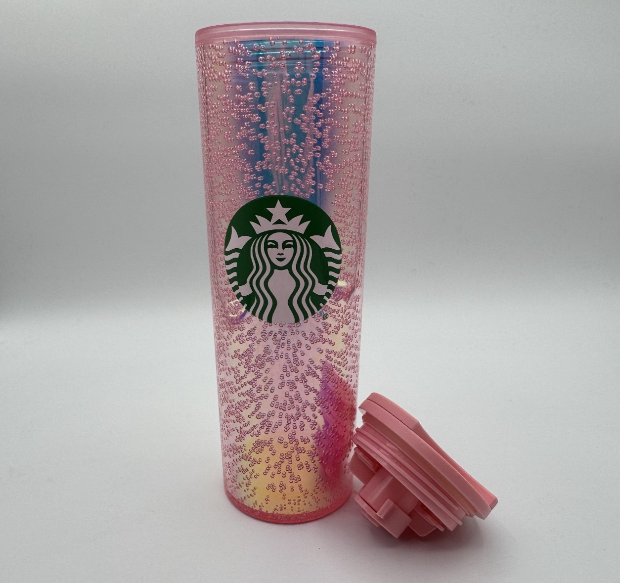 Starbucks Holiday 2020 Iridescent Pink Champagne Bubbles 16 oz Tumbler Twist Lid
