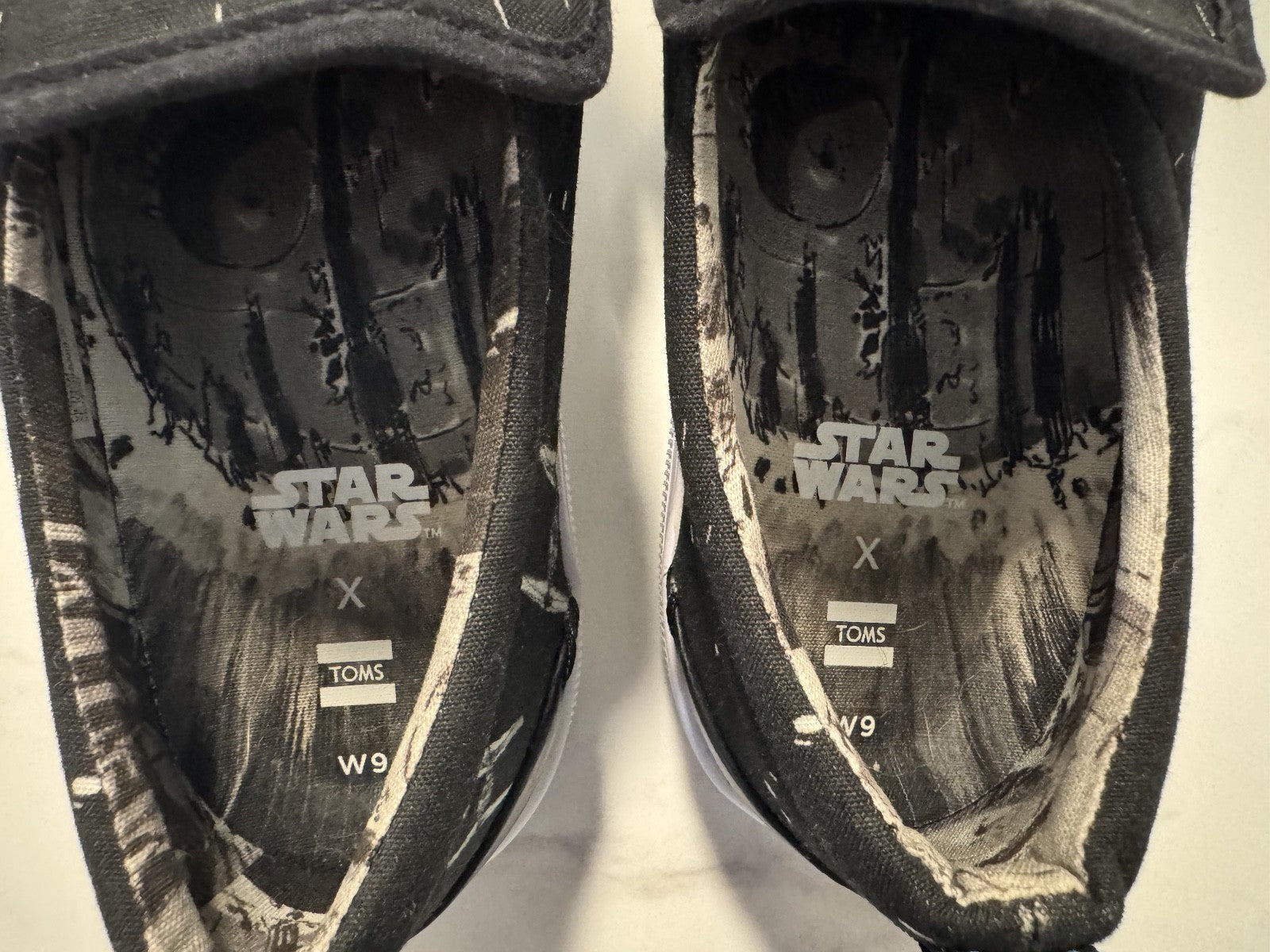 Star Wars x Toms Travel Lite Women's Size W9 Space Print Boat Slip-on Shoes NWOT