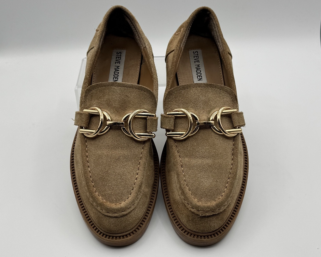 Steve Madden Kalon Tan Suede Loafer Woman's Size 8M, Slip-on w/Chain, Pre-owned