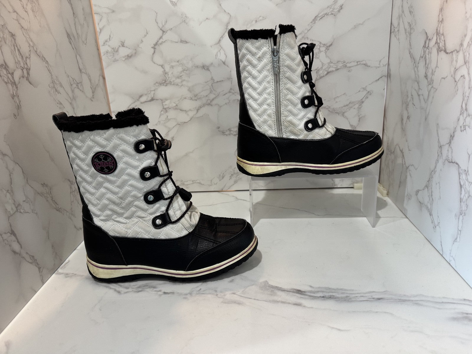 Totes Kids Snow Boots Girls Makenzie Black & White Size 6,Winter Boots,Pre-owned
