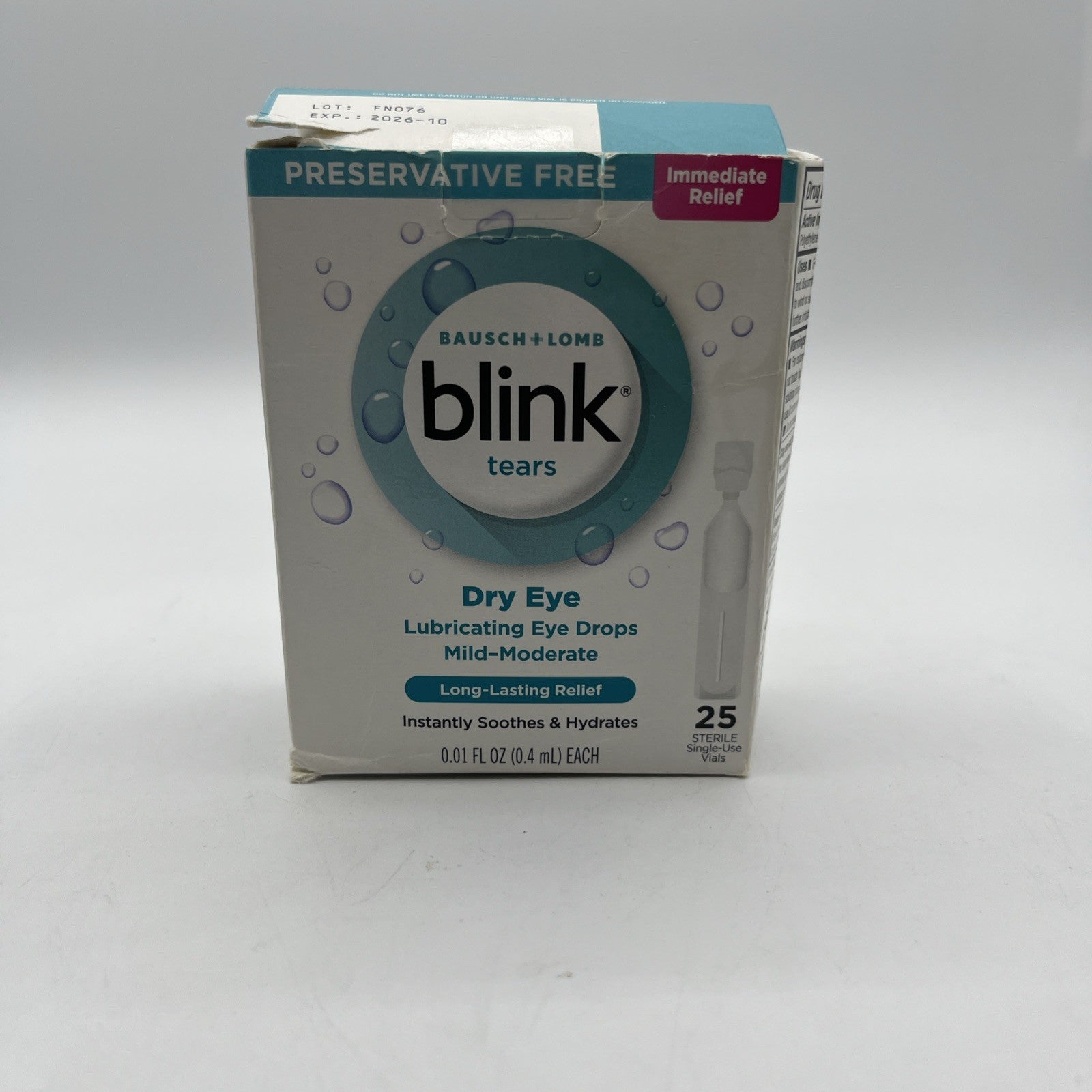 Bausch + Lomb Blink Tears Dry Eye Lubricating Eye Drop Mild-Moderate 25 Vial NIB