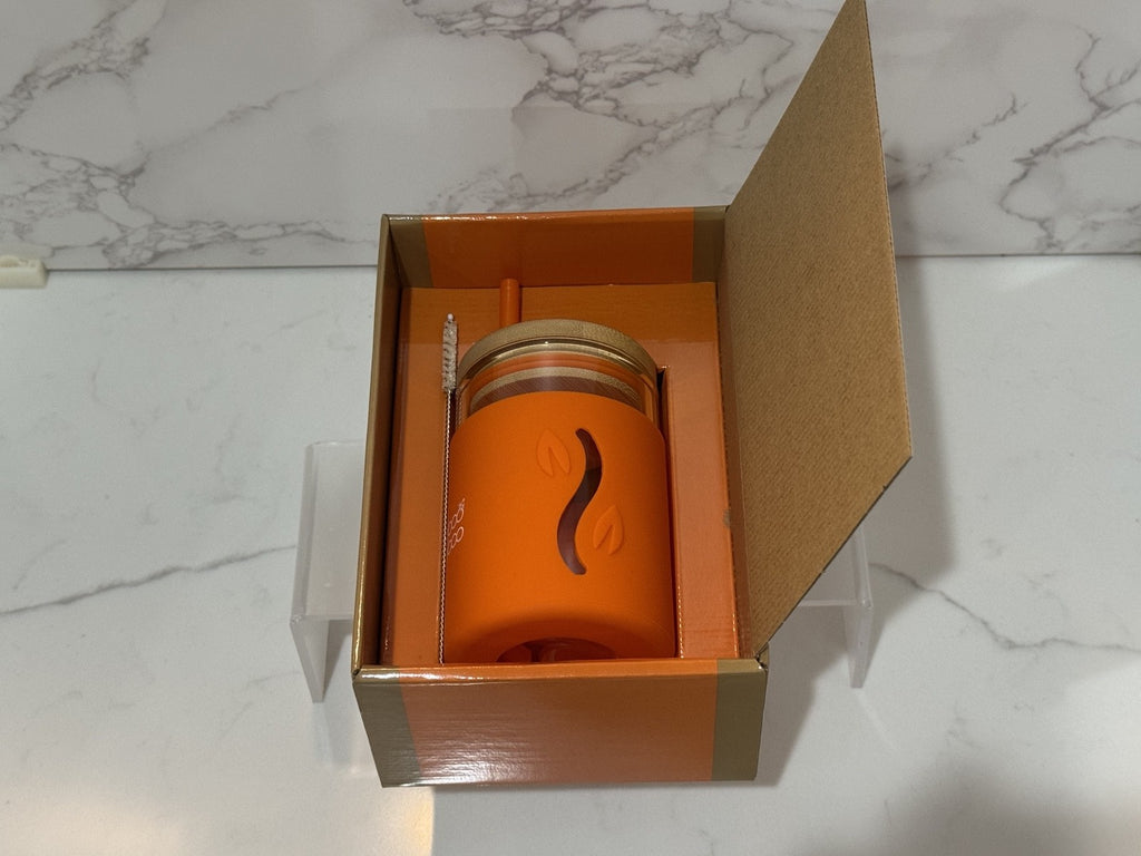 Bamboo Bamboo Children Toddler Jar w/Silicone Straw and Sleeve Orange Unisex NIB