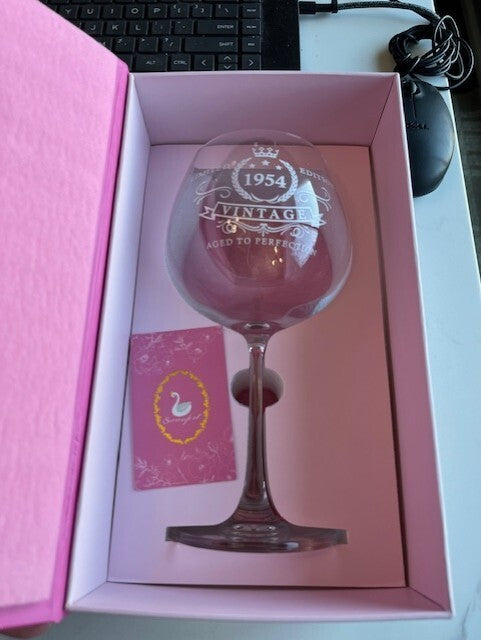 Swanfort 70th Birthday Gifts for Women 1954 Wine Glass w/Pink Gift Box Decor NEW
