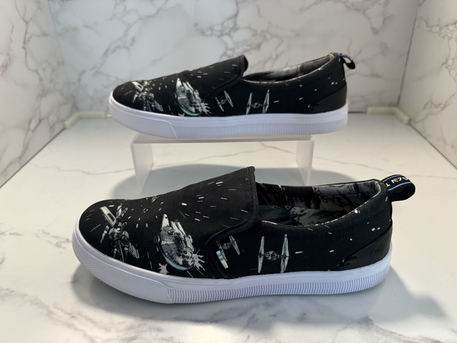 Star Wars x Toms Travel Lite Women's Size W9 Space Print Boat Slip-on Shoes NWOT