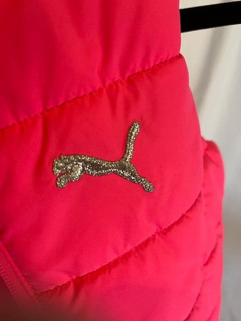 PUMA Girls Quilted Vest Size 7/8Puffer Vest Full Zip Bright Hot Pink w/Pockets