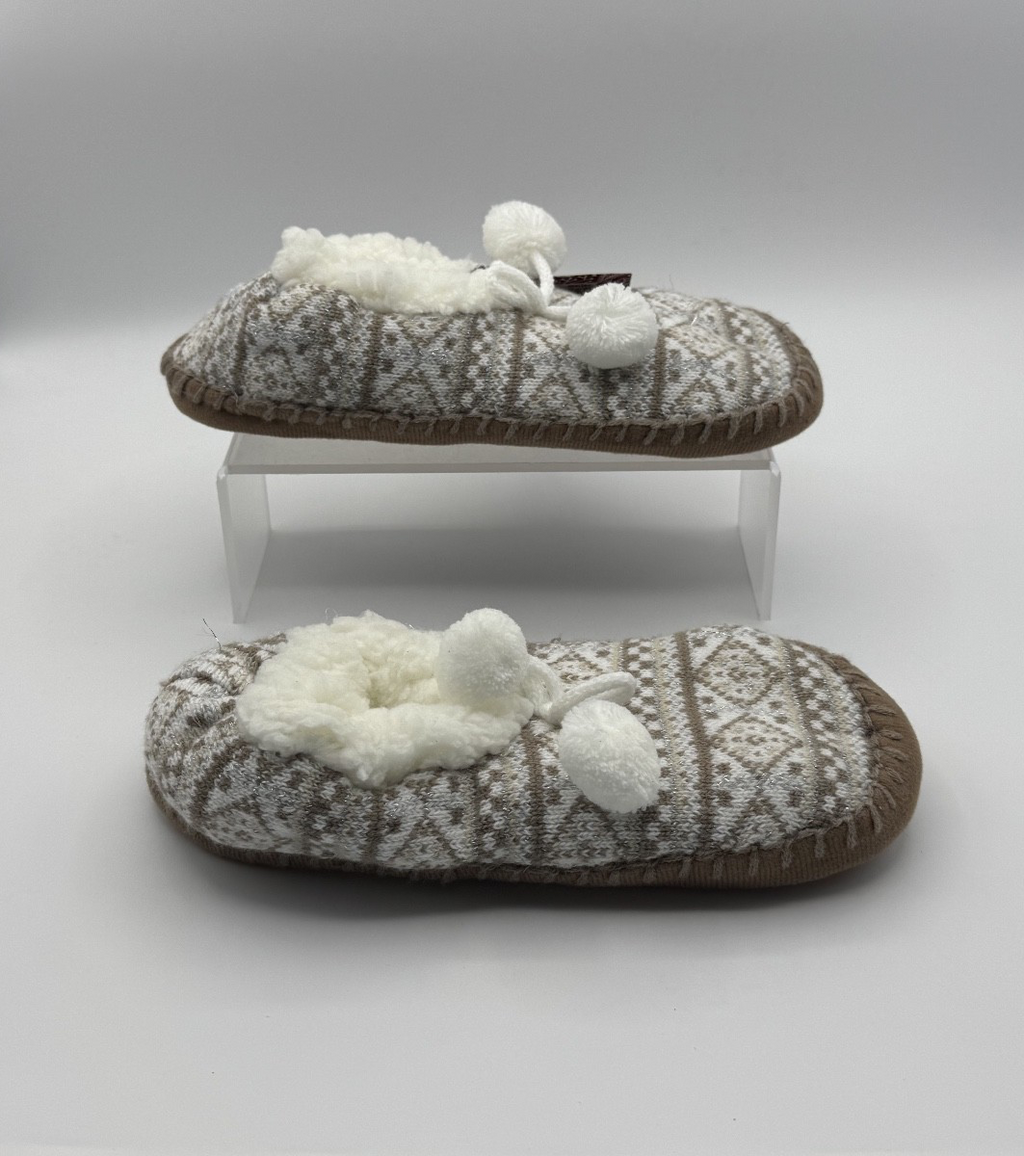 Muk Luks Women's Ballerina Warm & Cozy Slipper, White/Tan, S/M Size 5-7, New