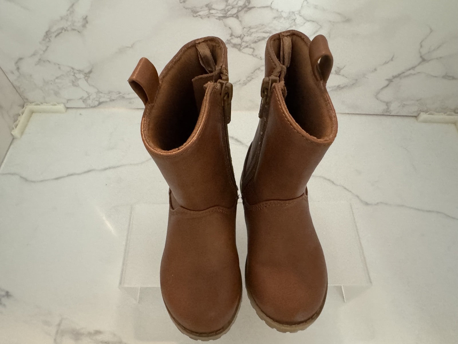 Old Navy Toddler Girls Solid Brown Faux Leather Side Zip Tall Boots Toddler Sz 5
