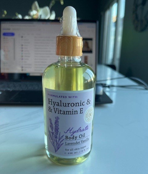 Rhea Modern Vitamin E & Hyaluronic Body Oil Lavender Vanilla 8 oz All Skin Types