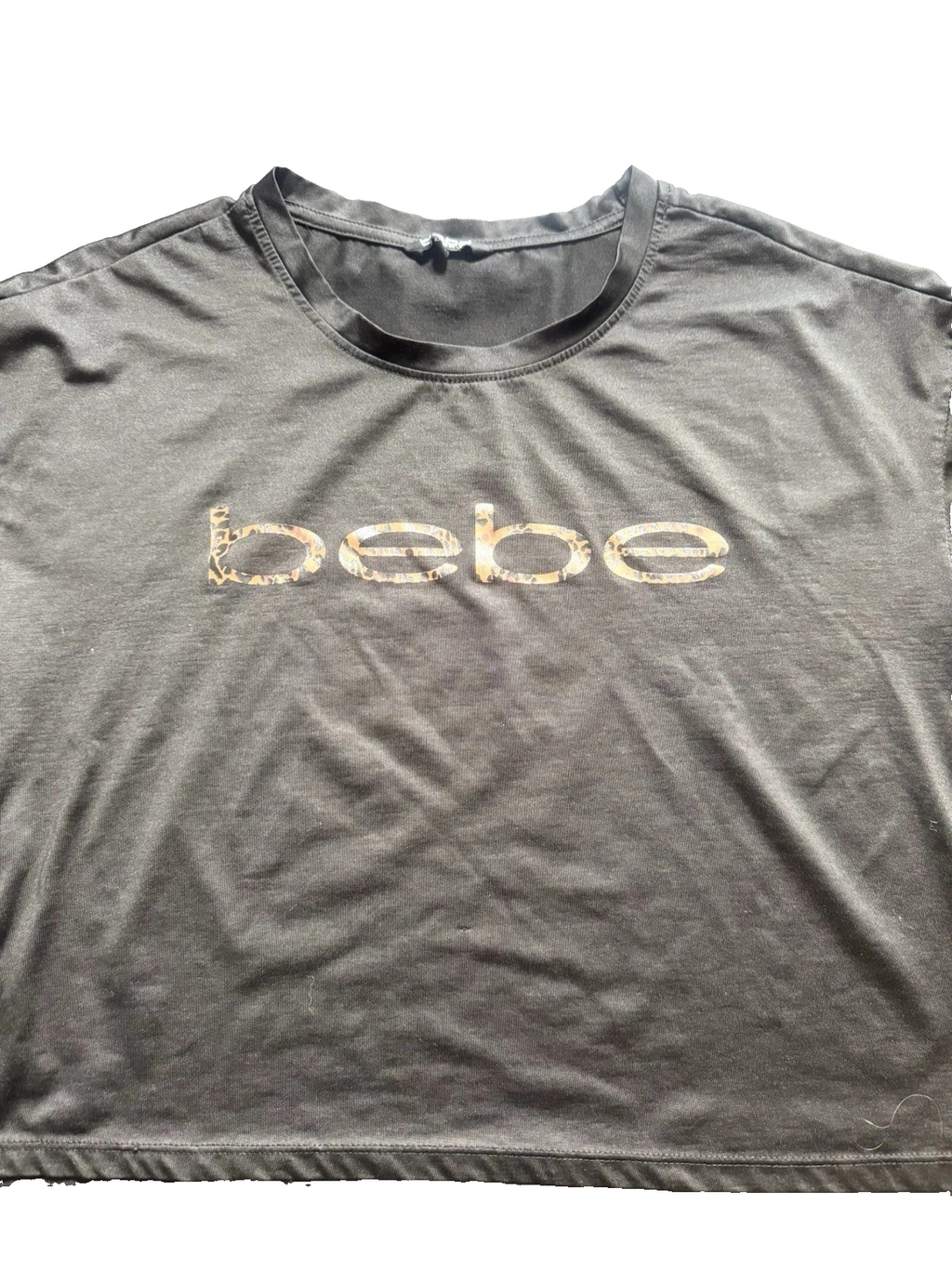 bebe Sport Women Size 1X Shirt Black with Leopard Design Logo, Light Pre-owned
