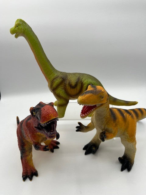 3pc Vintage Dinosaur Toys Lot, 8 Inch Play Toys, Pre-owned, Excellent Condition
